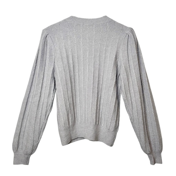 NWT Ann Taylor Soft Spun Cool Gray Balloon Sleeve Women’s Pointelle Sweater Sz M - Picture 7 of 13